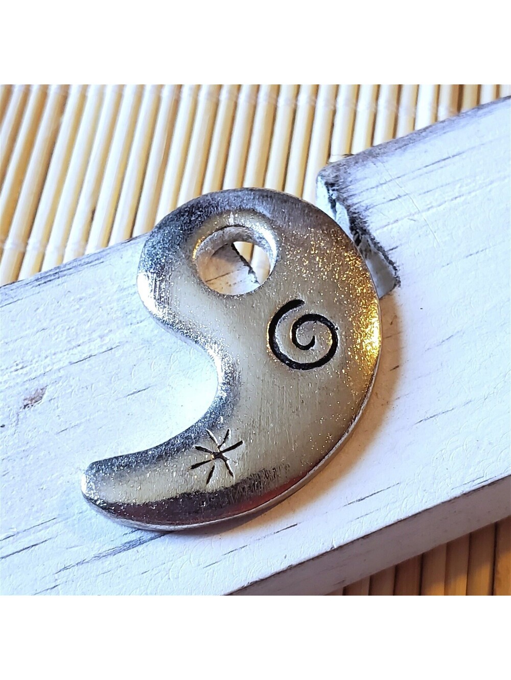 Artsy Carved Silver Aluminum Paisley Punctuation Comma Apostrophe Pendant